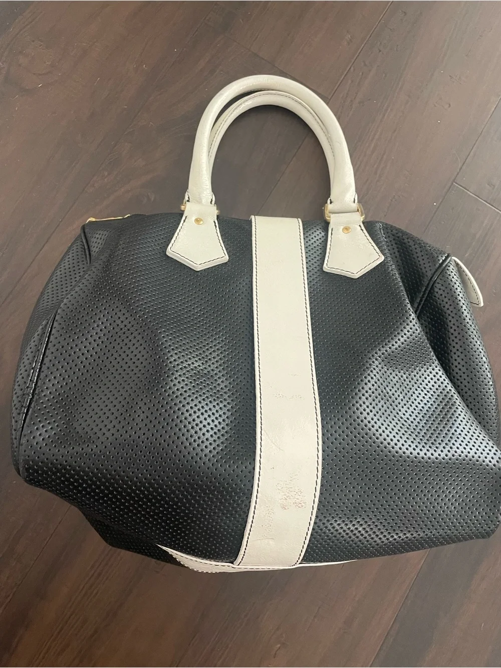 Vintage Y2K Regina Made in Italy Genuine Leather Black & White Handbag Satchel